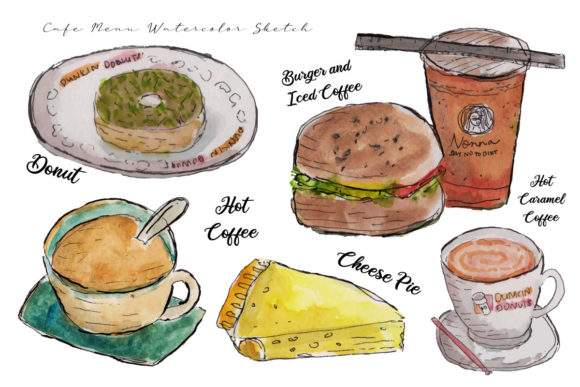 Cafe Menu Food and Drink Watercolor