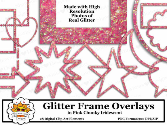 Elevating Digital Designs with Pink Chunky Iridescent Glitter Frames
