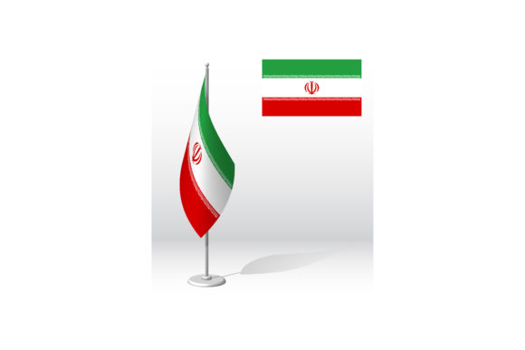 Republic of Iran Flag on Flagpole for Re